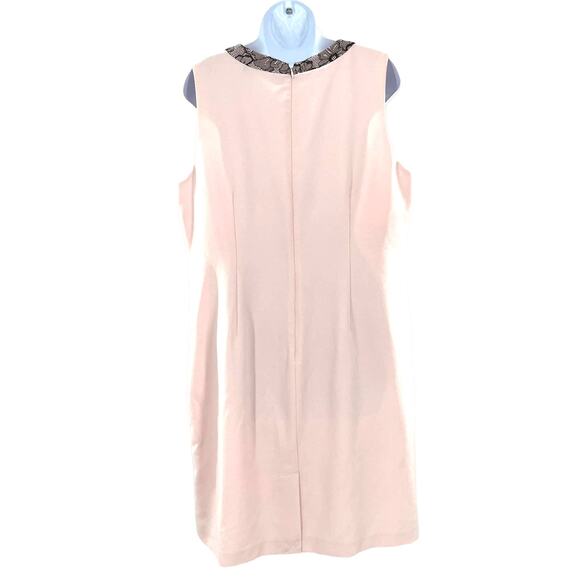 Karl Lagerfeld Paris Pink Sleeveless Navy Lace Trim Classic Career Shift Dress L - Picture 3 of 13